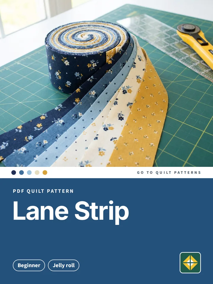 Lane Strip Quilt pattern cover: photo of jelly roll on a cutting mat