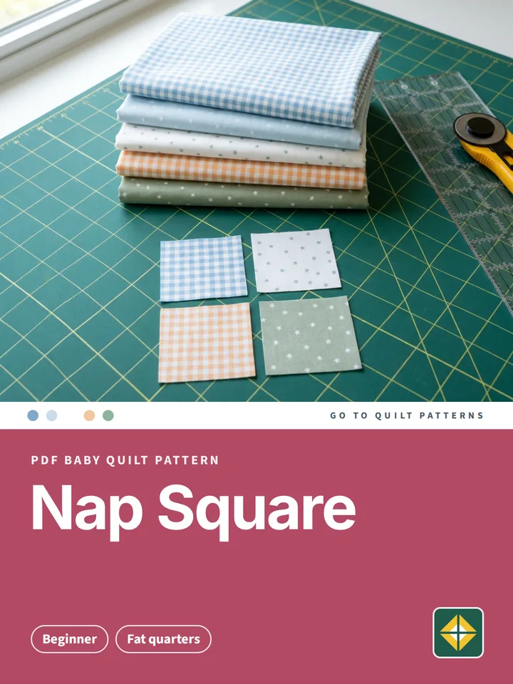 Nap Square Quilt pattern cover: photo of fat quarters on a cutting mat