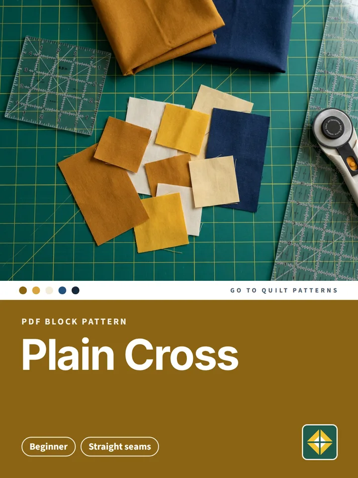 Plain Cross Block pattern cover: photo of scraps on a cutting mat